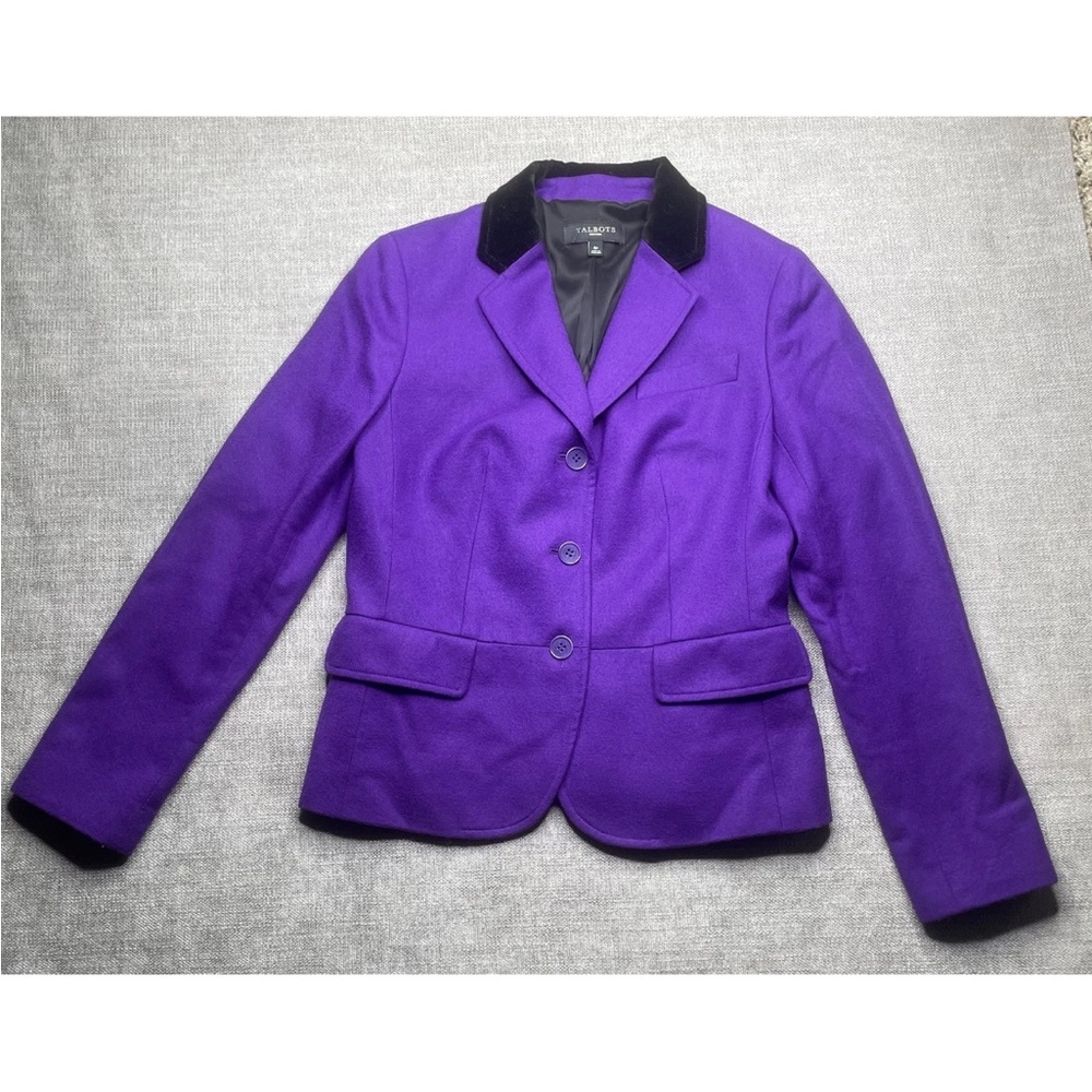 TALBOTS Petites Womens Wool Purple Three Button Blazer Jacket Size 6P
